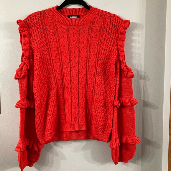 Express Sweaters - Express Cold Shoulder Red Sweater S